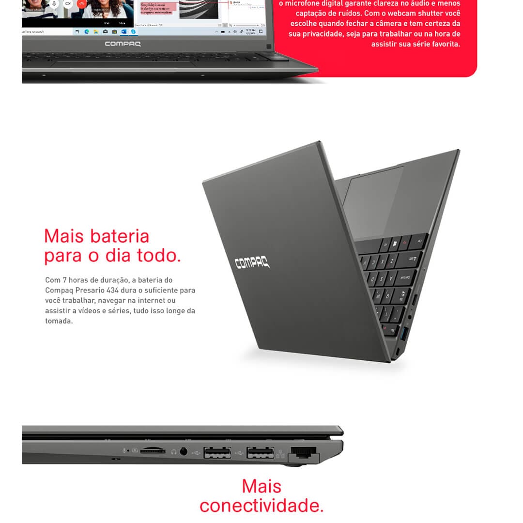 Notebook Compaq Core i3-6157U 4GB 1TB Tela 14” Windows 10 Presario 434