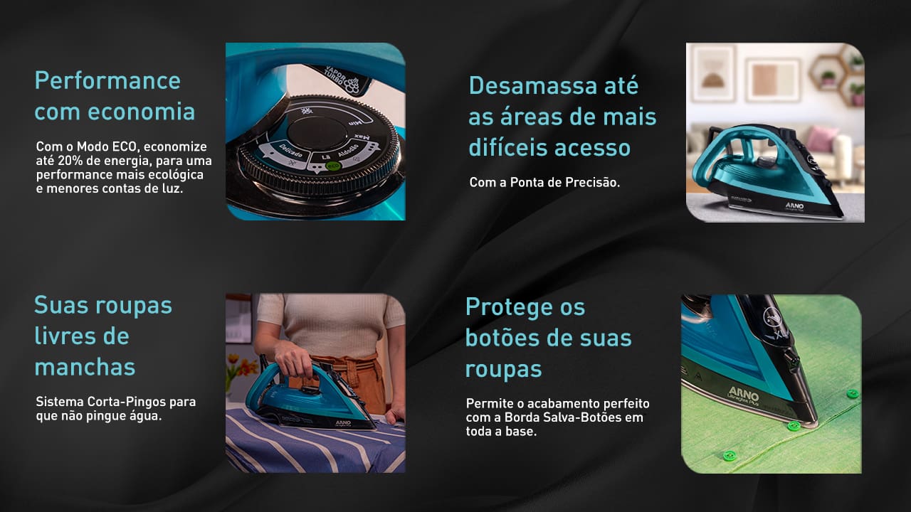 Que tal facilitar aquele momento de passar as roupas? Para deixá-las impecáveis, conte com o Ferro de Passar Arno Ultragliss Plus! Ele pode ser usado no modo a vapor ou a seco, facilitando ainda mais a tarefa. Além disso, o eletroportátil possui cabo de 2 metros de comprimento, que proporciona maior liberdade de movimento, e reservatório com capacidade para 270ml de água.