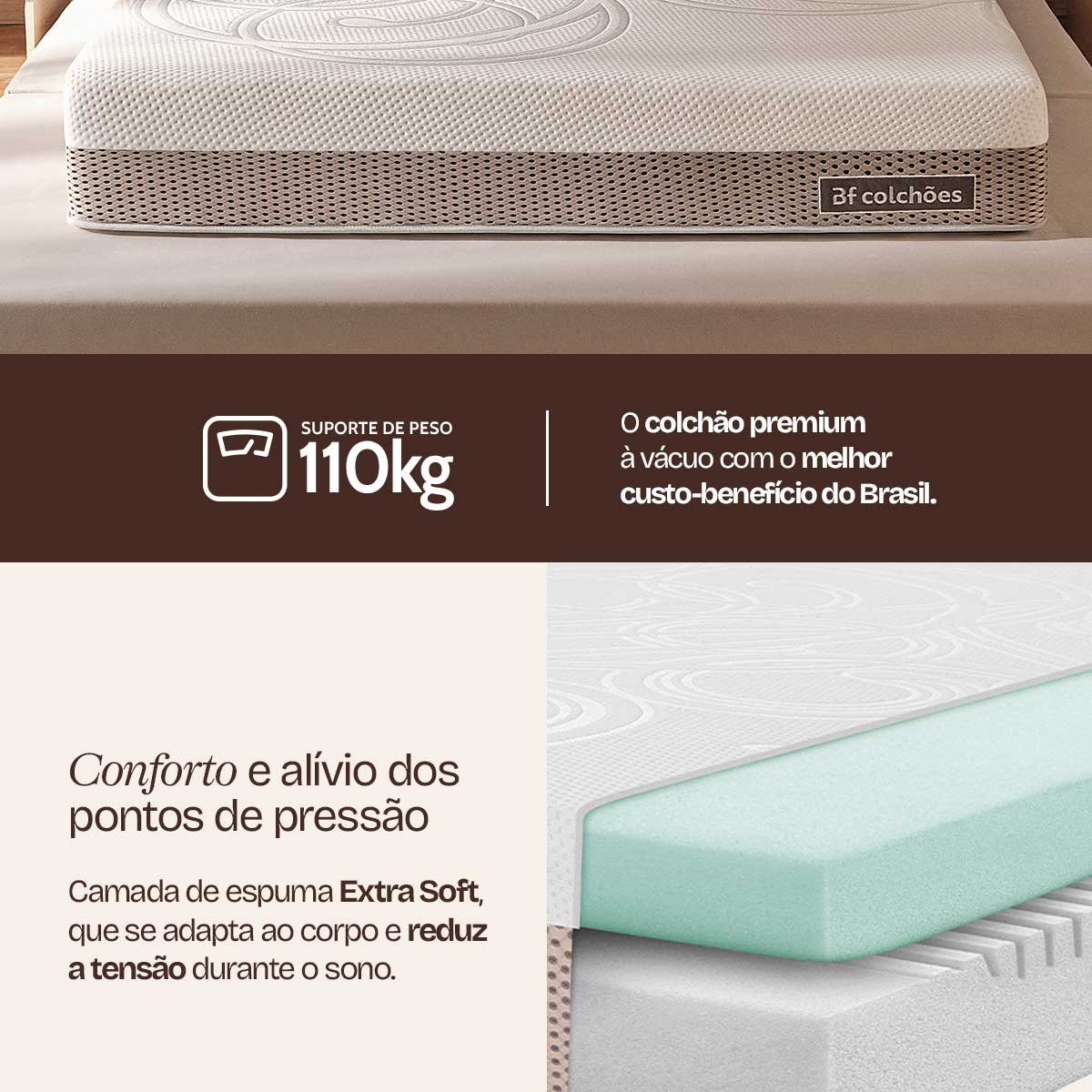 Colchão Solteiro Ortopédico Firme a Vácuo Premium BF Colchões