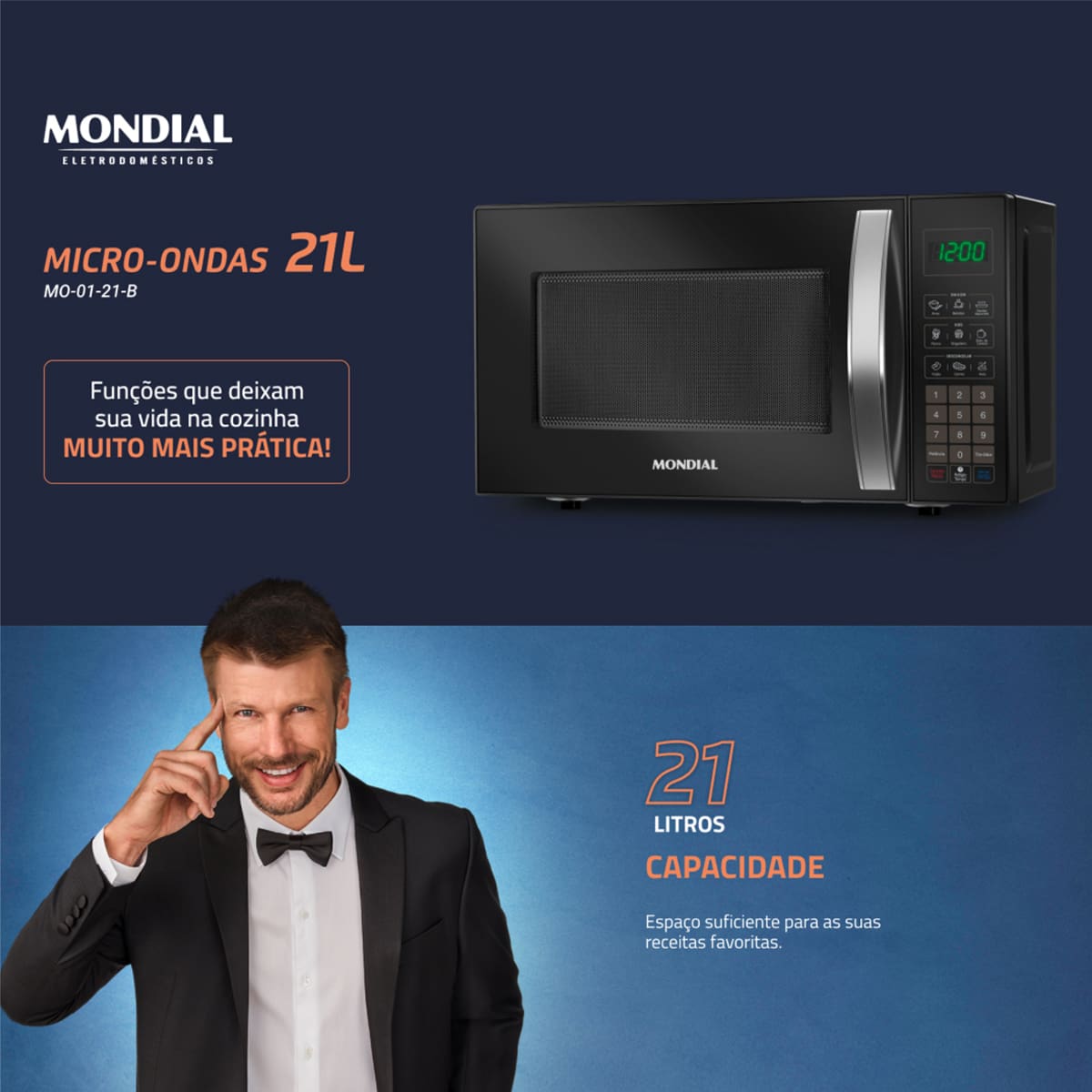Micro-ondas Mondial 21 Litros 1200W Função Tira Od...
