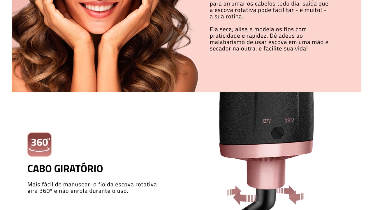 Escova Rotativa Mondial ERB-01 Preto Golden Rose