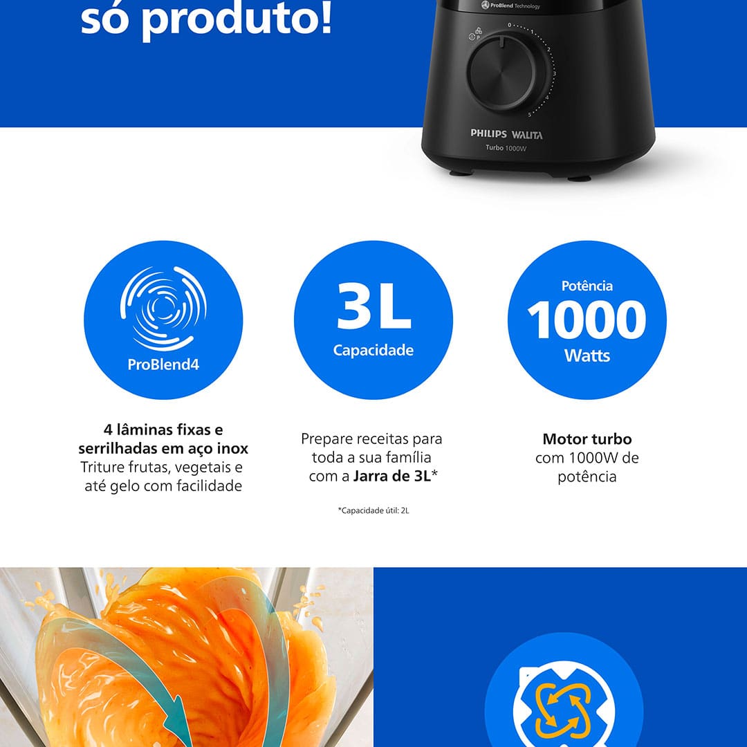 Liquidificador Philips Walita Série 3000 HR2270/9 