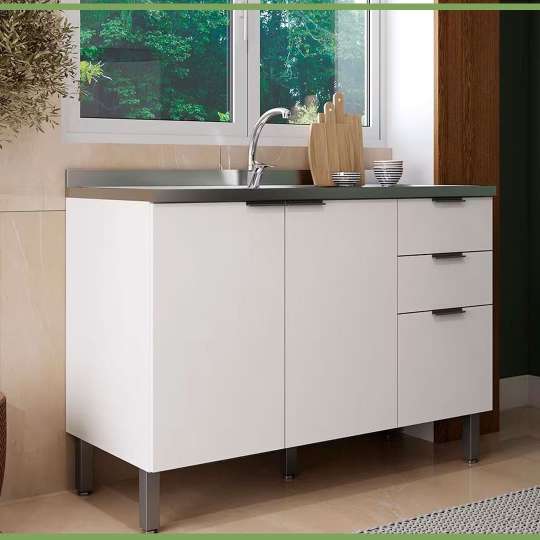 Balcão Bartira Universal casa prática bonita portas gavetas gavetão espaços internos organização itens potes panelas talheres utensílios domésticos cores cozinha acabamento pintura durabilidade móvel 