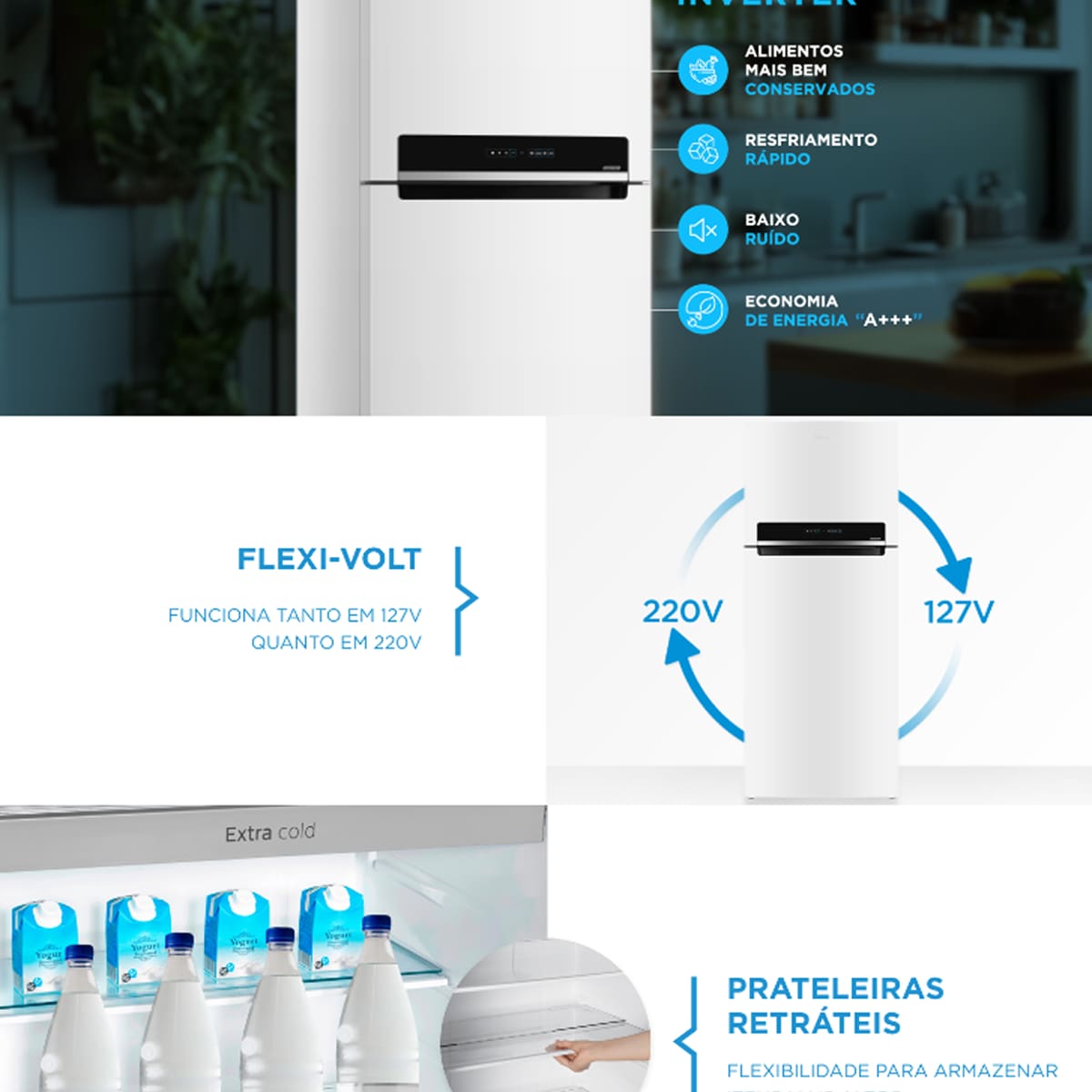 Geladeira Midea Frost Free Duplex 473 Litros Branca com tecnologia Inverter e Painel Touch