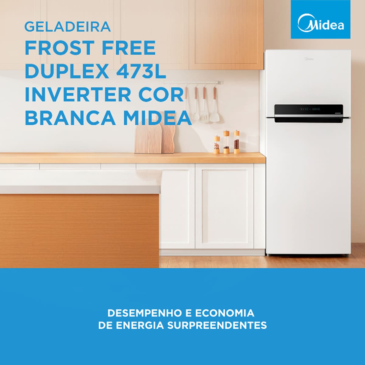 Geladeira Midea Frost Free Duplex 473 Litros Branca com tecnologia Inverter e Painel Touch