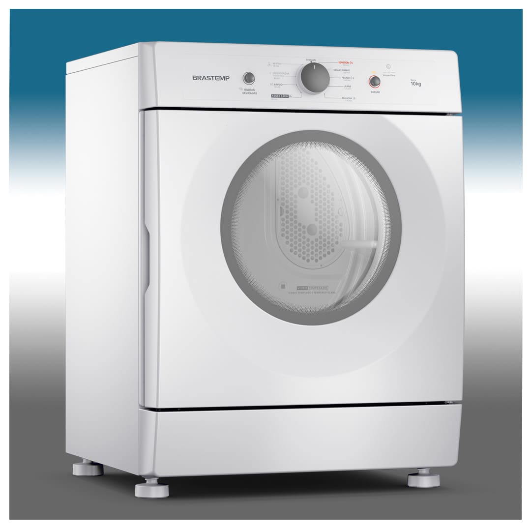 Secadora de Roupas Brastemp BSR10BB branca porta fechada imagem frontal frente pés