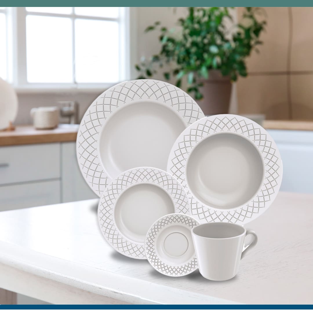 Aparelho de Jantar 20 Peças Tramontina Ingrid Porcelana Decorada Branco