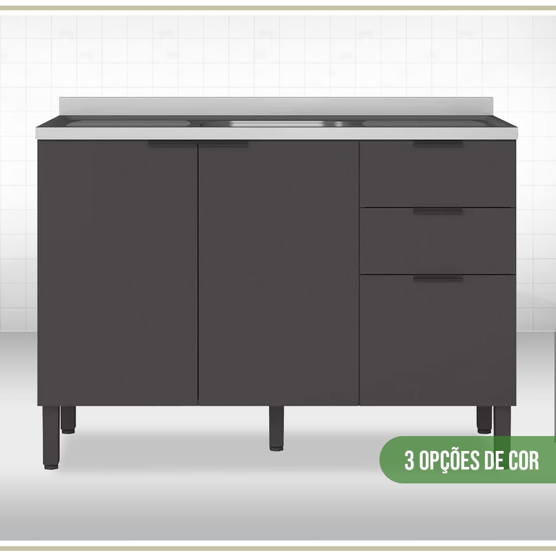 Balcão Bartira Universal pia king Ghelplus aço inox válvula brilhante 