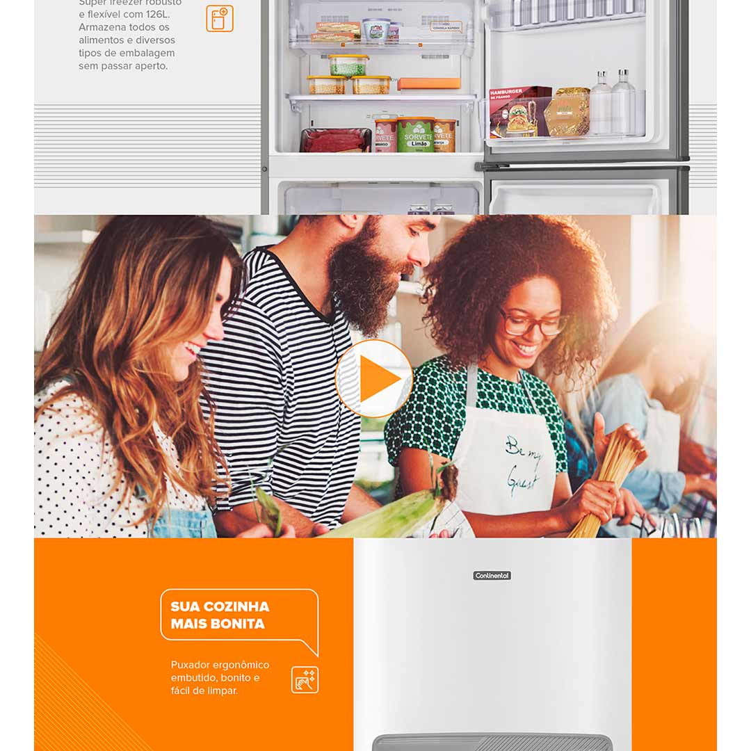 Geladeira Continental TC56 Frost Free com Gavetão de Frutas 472L – Branca