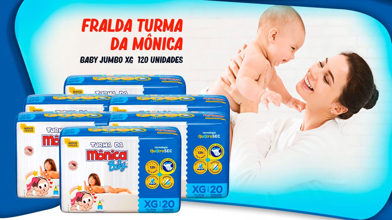 Fralda Turma da Mônica Baby Jumbo XG 120 Unidades