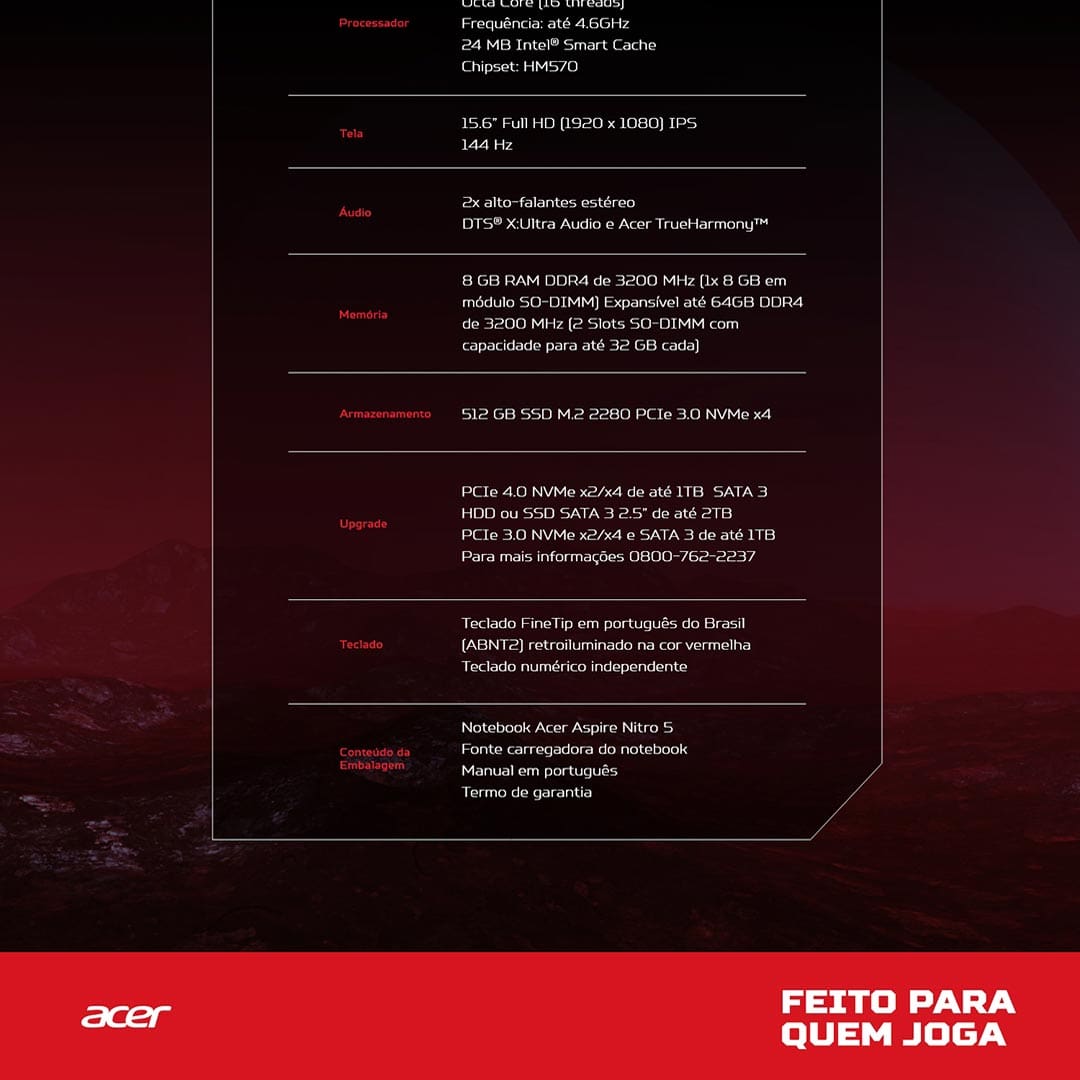 Notebook Gamer Acer Nitro 5 AN515-57-740K