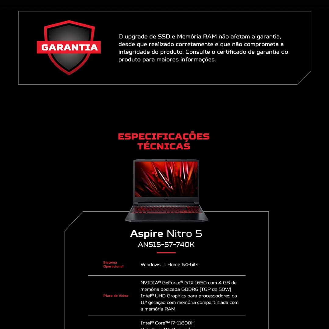 Notebook Gamer Acer Nitro 5 AN515-57-740K