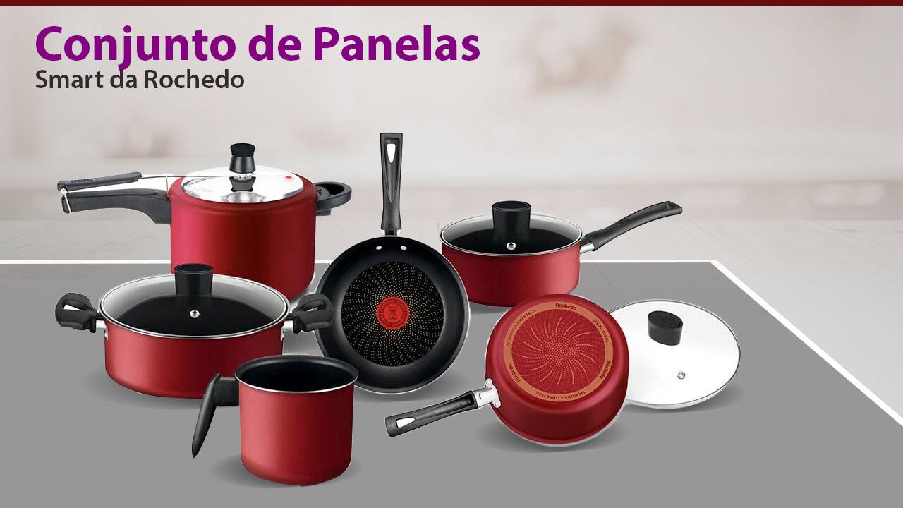 Conjunto Panelas Rochedo Limpa Fácil Vermelho 6 peças