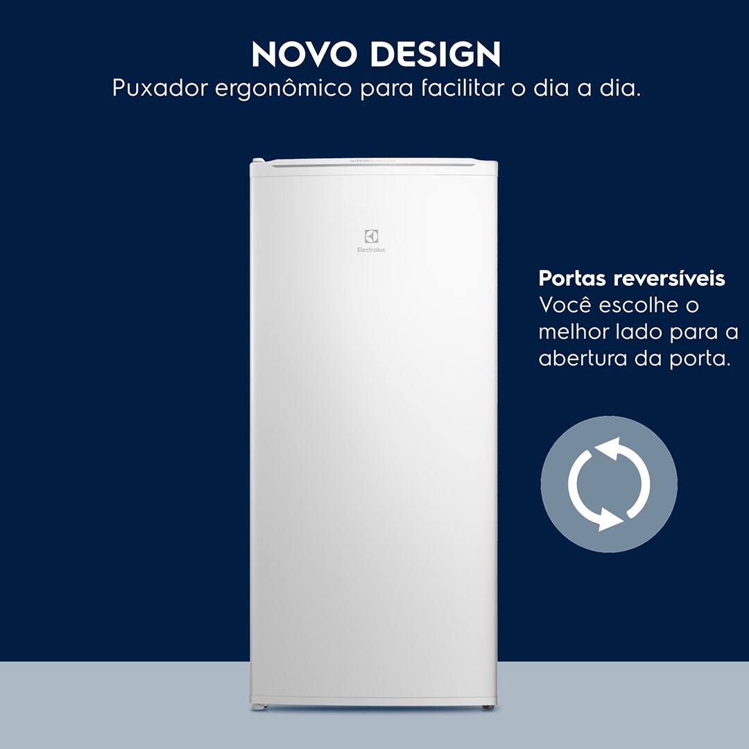 Tecnologia Inverter para Economia de Energia O Freezer Vertical FEI19 Electrolux com 162 litro com Tecnologia Inverter é a escolha perfeita para quem busca eficiência energética. A Tecnologia Inverter garante que a temperatura interna do freezer permaneça estável, proporcionando as condições ideais para a conservação dos alimentos com menor consumo de energia. Essa inovação resulta em até 30% de economia de energia, garantindo uma eficiência energética A+++, o que se traduz em economia na conta de luz e cuidado com o meio ambiente.