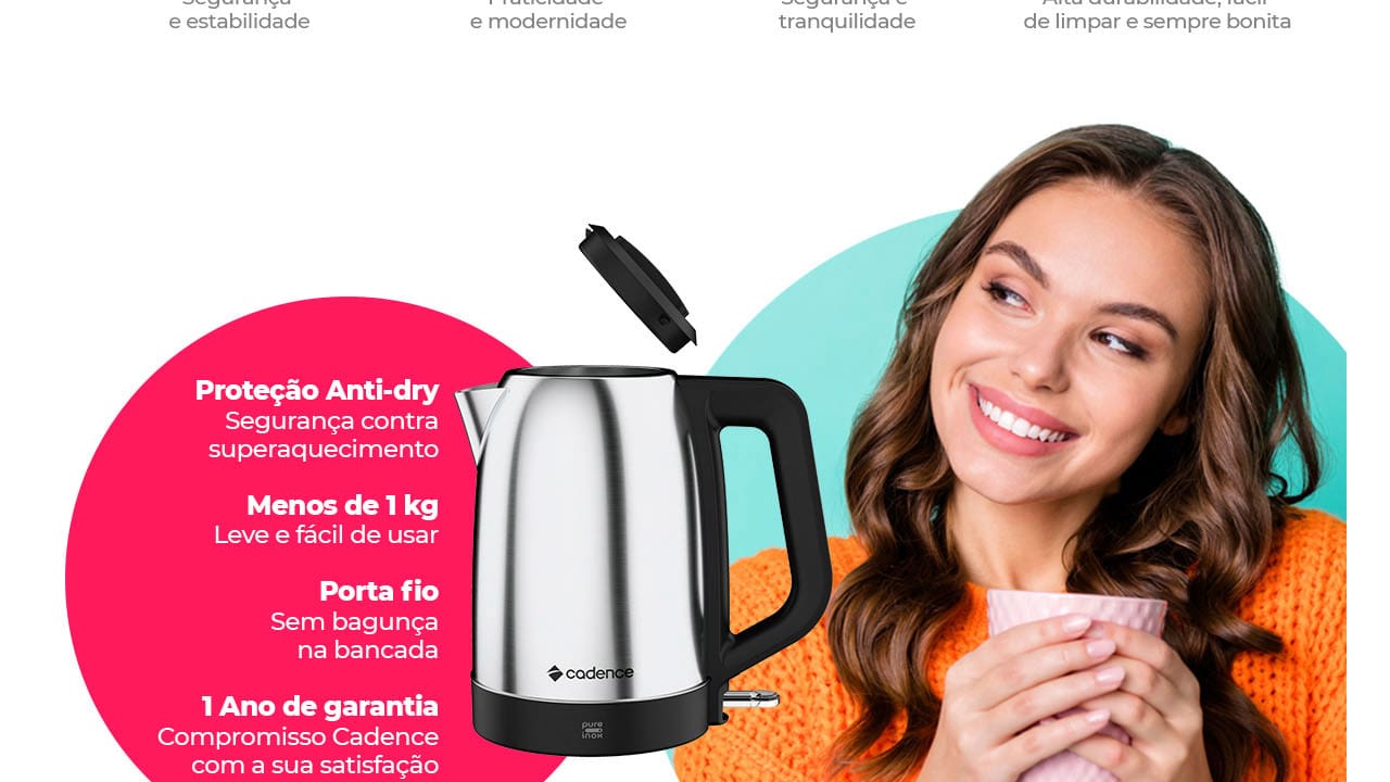 Chaleira Elétrica Cadence Pure Inox CEL810