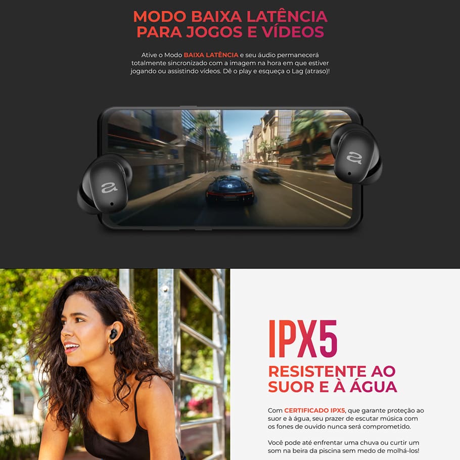 A Melhor Experiência Sonora Desfrute de uma qualidade sonora surpreendente com o Earbud AIWA, que proporciona mais clareza e potência. A conexão Bluetooth 5.3 oferece estabilidade e eficiência na hora de conectar. Tenha uma Experiência Imersiva Aproveite o Cancelamento Ativo de Ruído (ANC) para bloquear interferências externas em até -20 dB, proporcionando uma experiência imersiva sem distrações. Além da função modo ambiente, que permite ouvir o som ao seu redor de forma clara e realista.