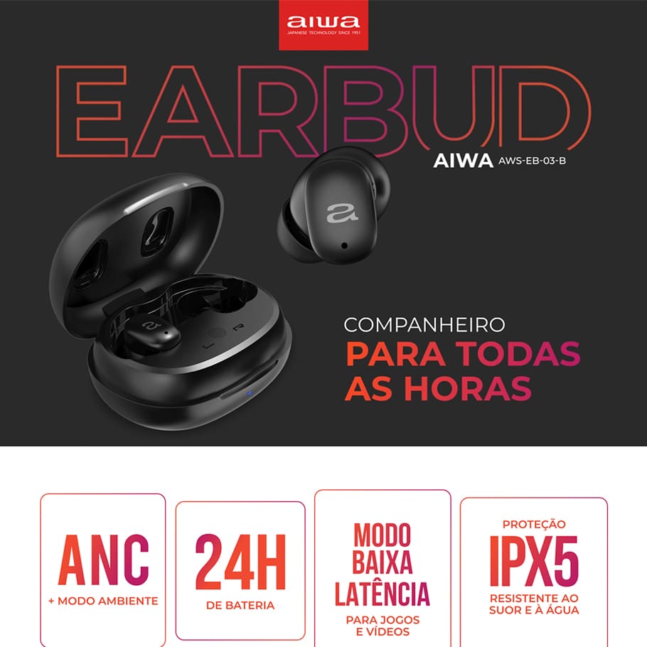 A Melhor Experiência Sonora Desfrute de uma qualidade sonora surpreendente com o Earbud AIWA, que proporciona mais clareza e potência. A conexão Bluetooth 5.3 oferece estabilidade e eficiência na hora de conectar. Tenha uma Experiência Imersiva Aproveite o Cancelamento Ativo de Ruído (ANC) para bloquear interferências externas em até -20 dB, proporcionando uma experiência imersiva sem distrações. Além da função modo ambiente, que permite ouvir o som ao seu redor de forma clara e realista.