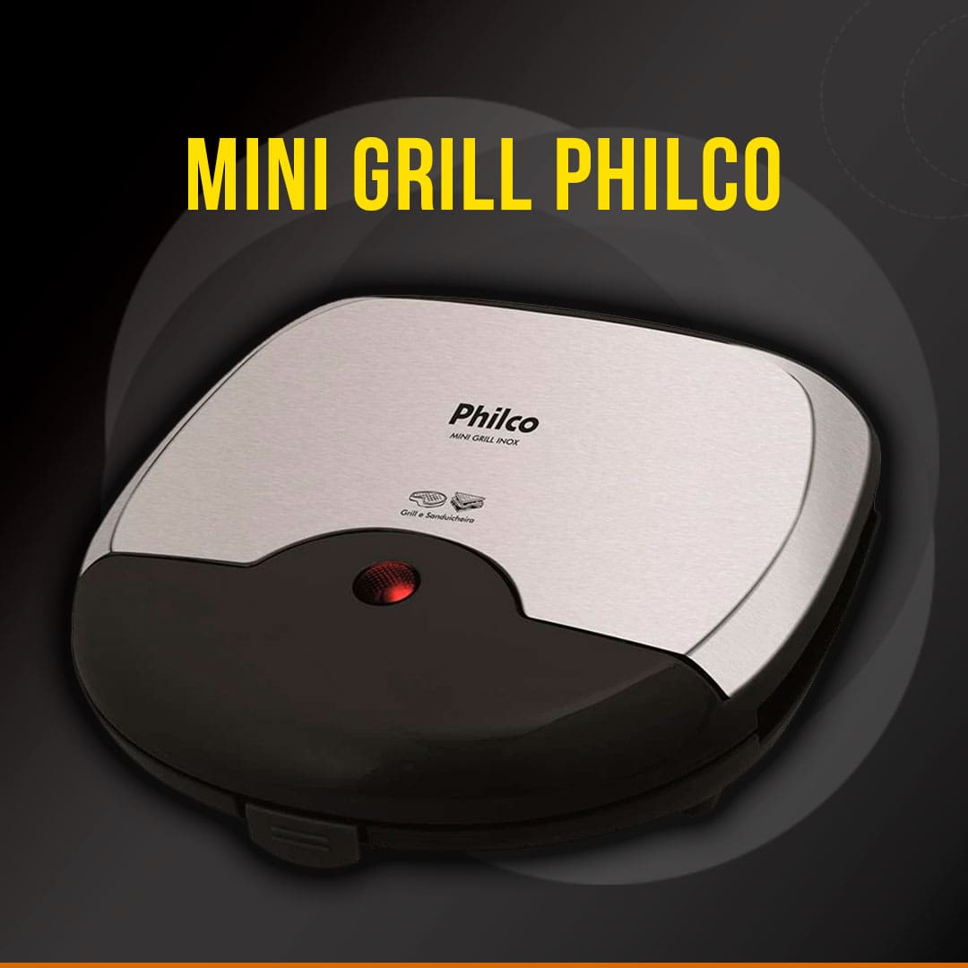 Mini Grill Philco cinza prata preto imagem frontal frente