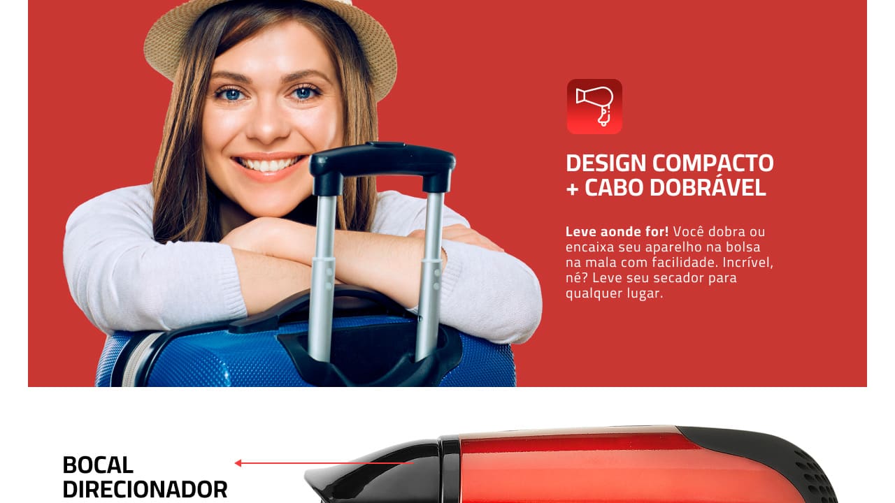 Secador de Cabelos Mondial Max Travel SC-10 Preto Vermelho