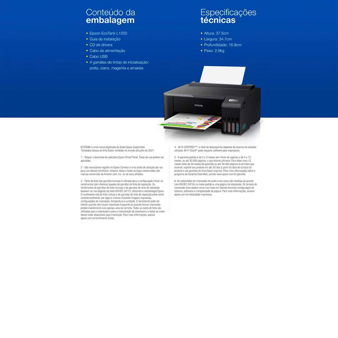  Impressora Tanque de Tinta Epson EcoTank L1250