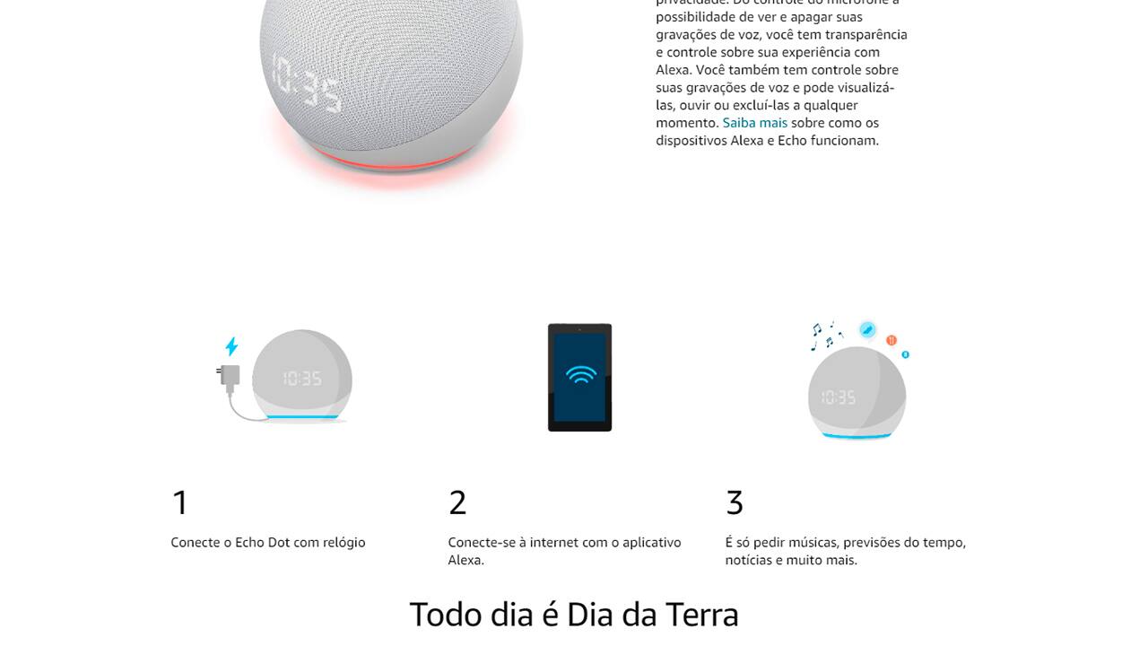 Smart Speaker Amazon Echo Dot 4ª Geração com Relógio Azul