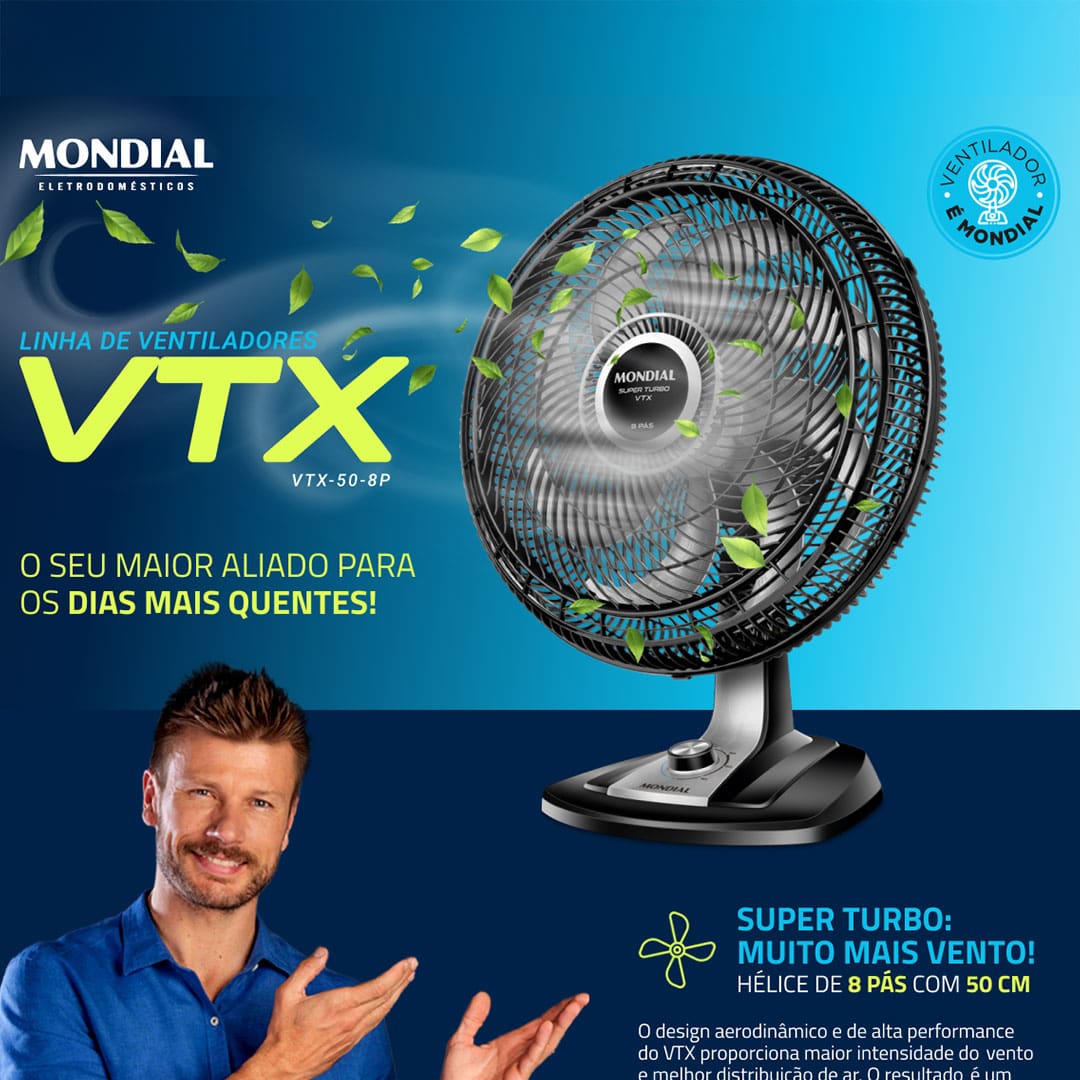 O Ventilador de Mesa VTX-50-8P da Mondial é uma boa pedida para o verão que se aproxima. Feito em material de qualidade e com uma potência e um número de pás que garantem uma boa ventilação, ele vai garantir um pouco de frescor e alívio no calor do verão.