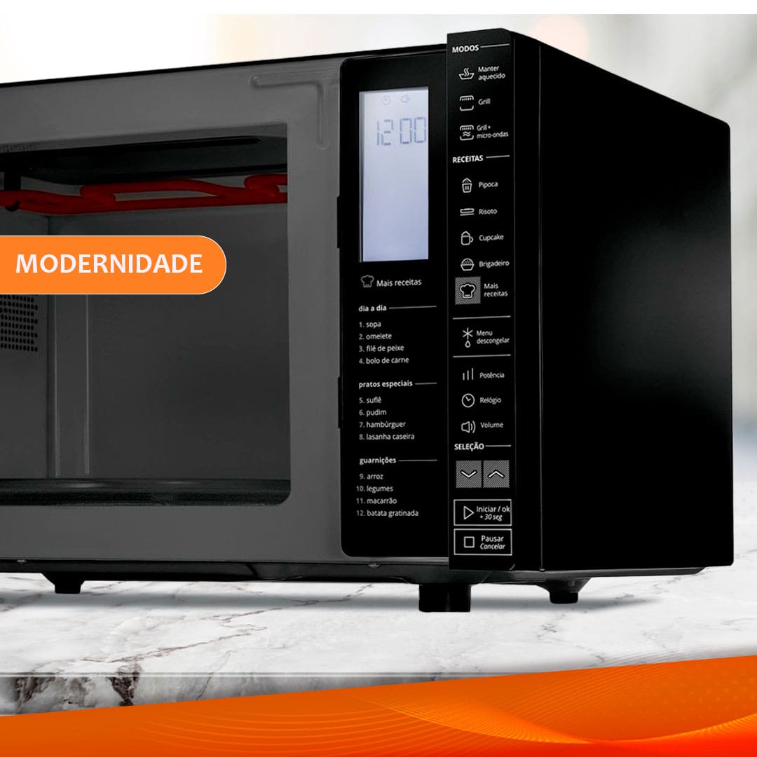Forno de Micro-ondas Brastemp receitas painel