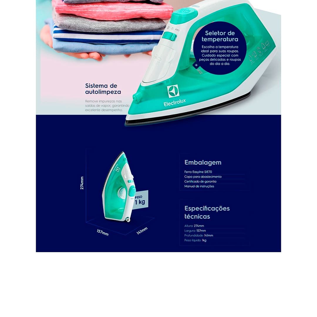 Ferro de Passar a Vapor Electrolux Easyline SIE70 Verde