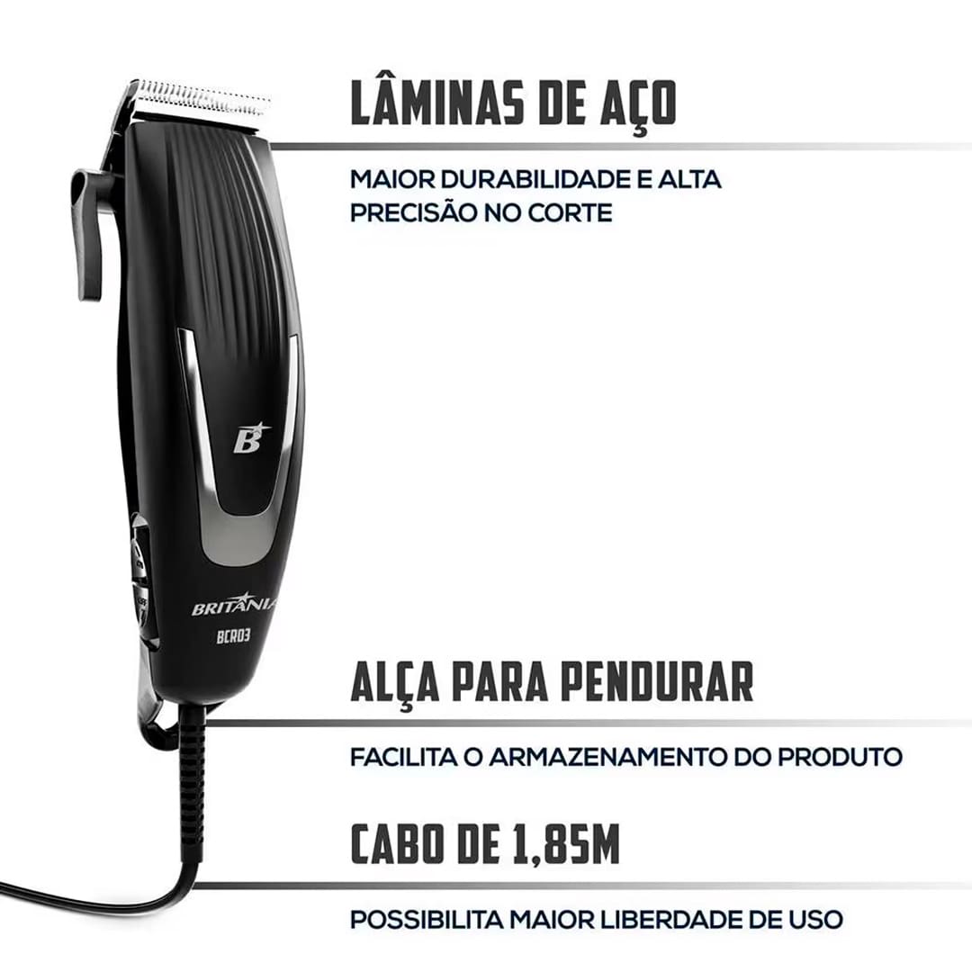 Máquina de Cortar Cabelo Britânia BCR03 18W