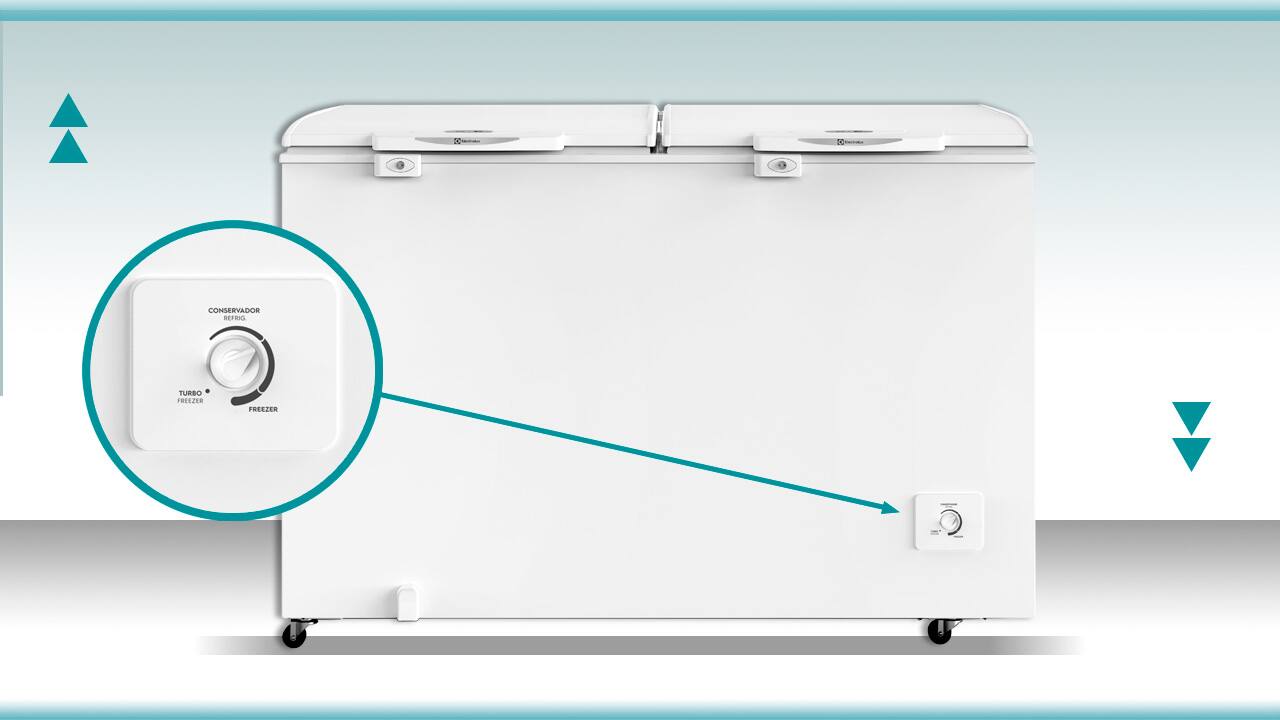 Freezer Electrolux H440 painel frontal rodízios