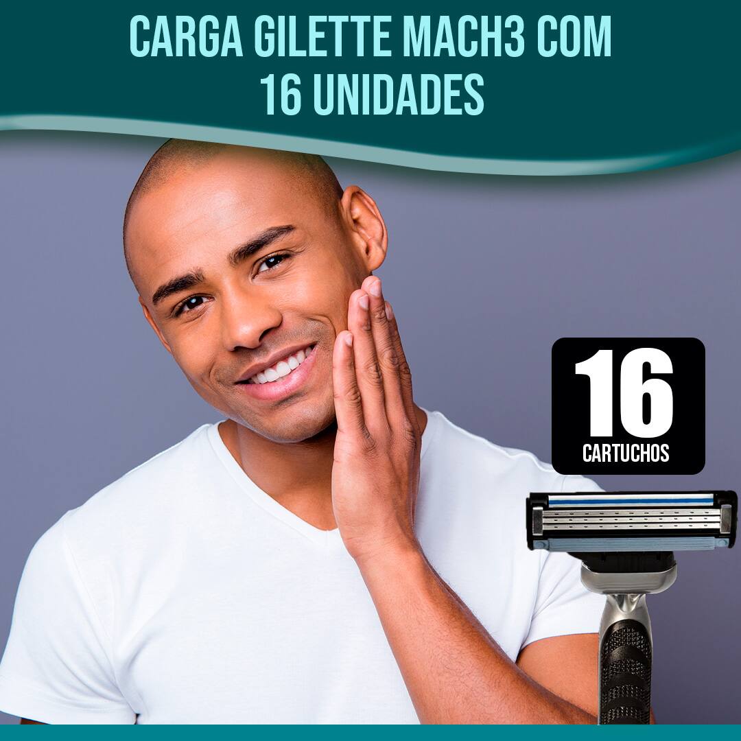 Carga Gilette Mach3 fita lubrificante 16 Unidades