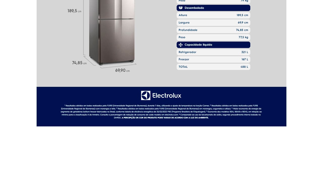 Geladeira Electrolux IB54B Bottom 490L Preta