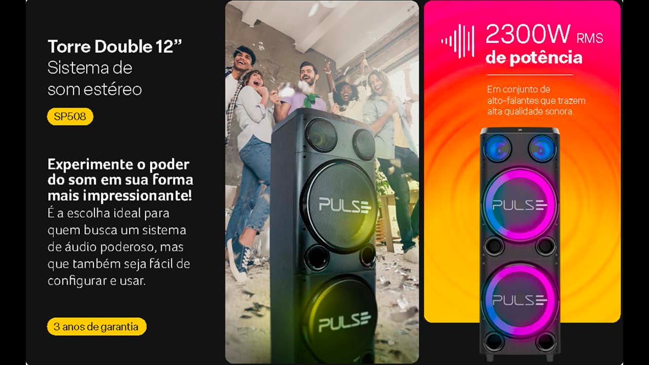 A Caixa de Som Double SP508 é a solução ideal para quem quer curtir suas músicas favoritas com um som potente e de alta qualidade. Com 2300w de potência total, ela é capaz de preencher qualquer ambiente com seu som envolvente. A caixa conta com dois alto-falantes de 12 polegadas, que garantem um som claro e definido, mesmo em volumes altos. Além disso, a iluminação LED cria um ambiente ainda mais animado para suas festas