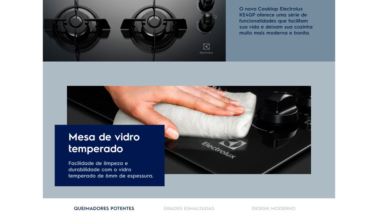 Cooktop a Gás Electrolux 4 Bocas KE4GP com Mesa Ponto