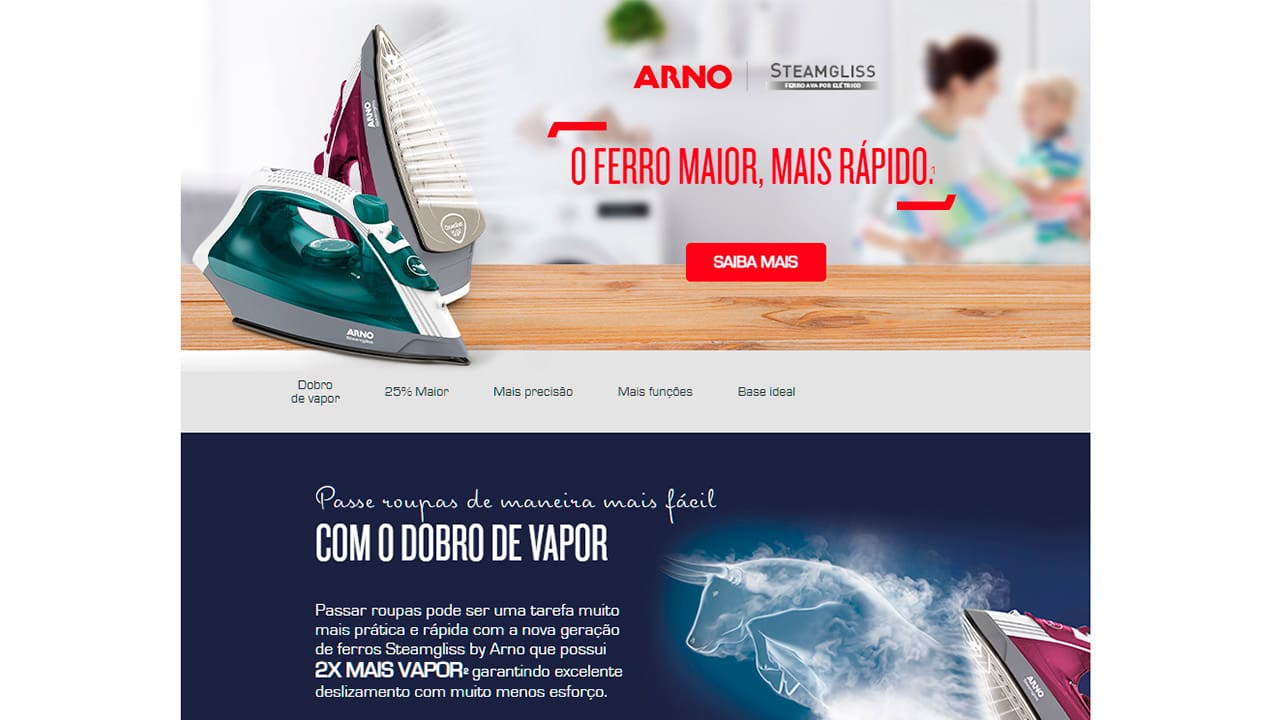 Ferro de Passar a Vapor Base Antiaderente com Spray Arno Steamgliss FSGP  1200W - Arno