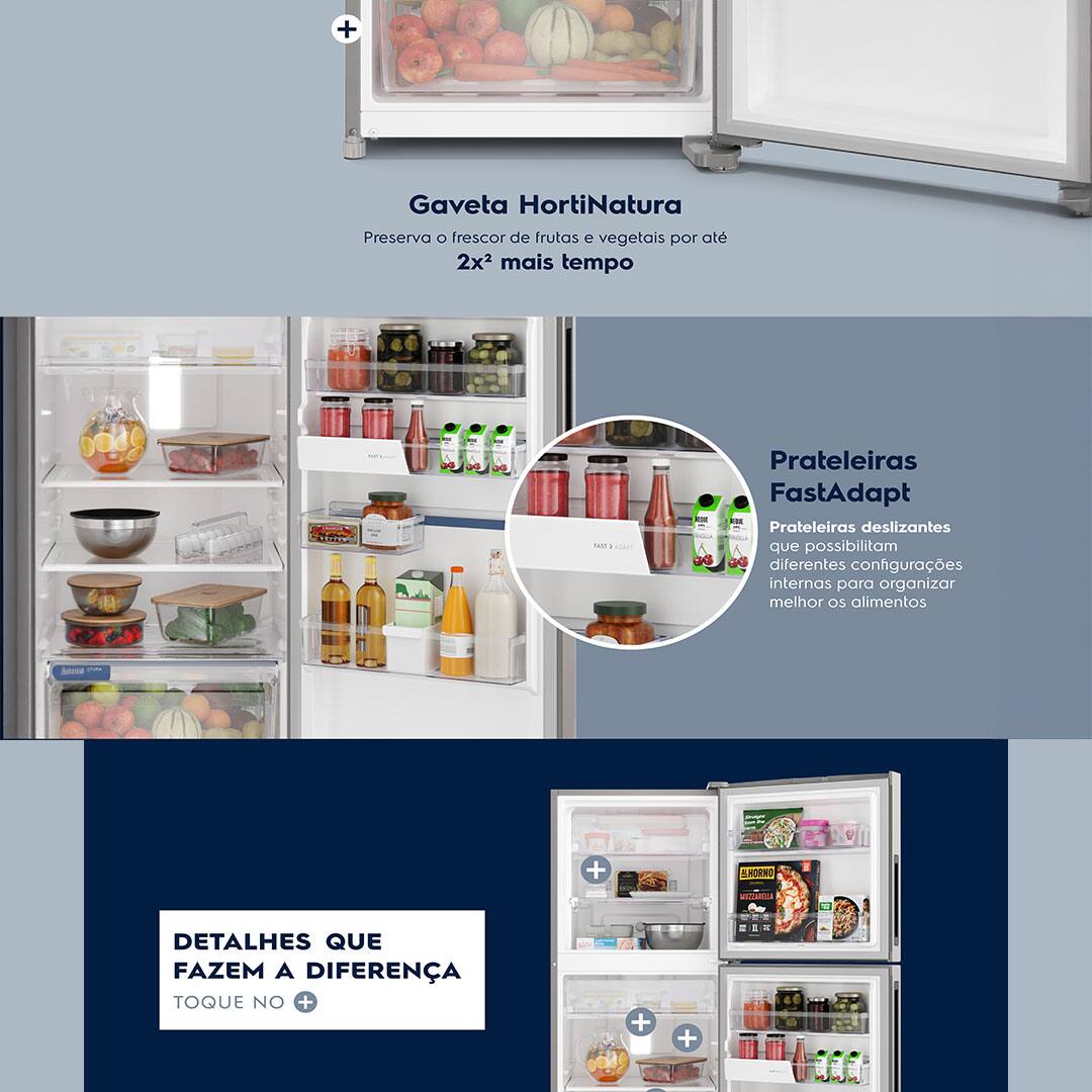 Tecnologia AutoSense: inteligência que conserva A Geladeira IF46S Frost Free Inverter Efficient oferece uma conservação inteligente dos alimentos. Graças à tecnologia AutoSense, o refrigerador ajusta automaticamente a temperatura interna utilizando inteligência artificial, garantindo que os alimentos durem até 30% mais. Ideal para quem busca praticidade e eficiência no dia a dia.