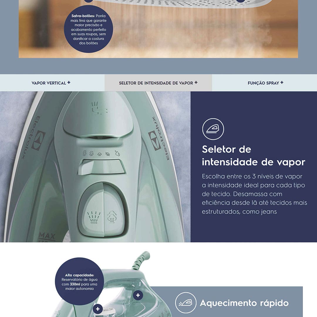 Ferro de Passar a Vapor e a Seco Electrolux