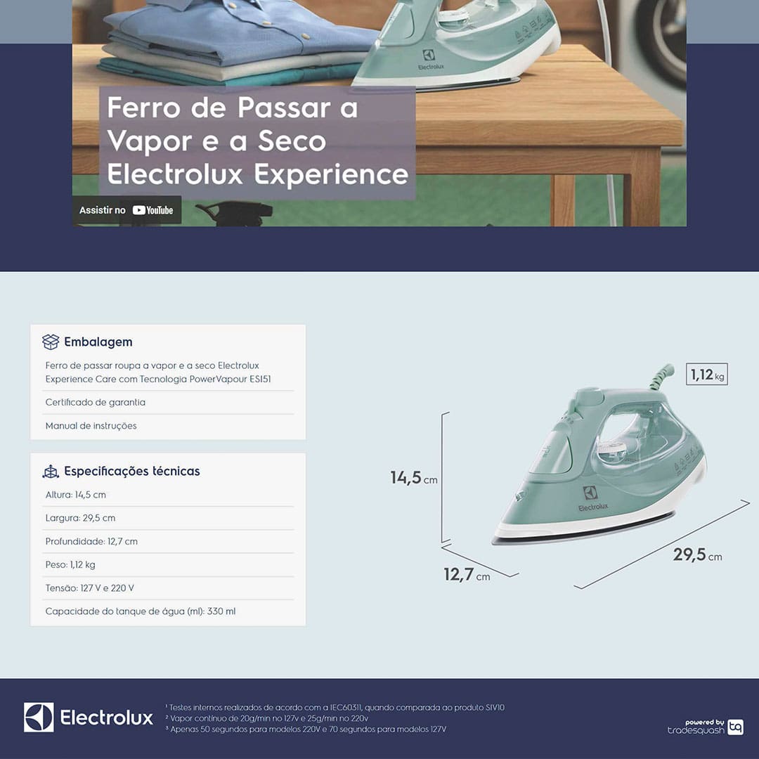 Ferro de Passar a Vapor e a Seco Electrolux