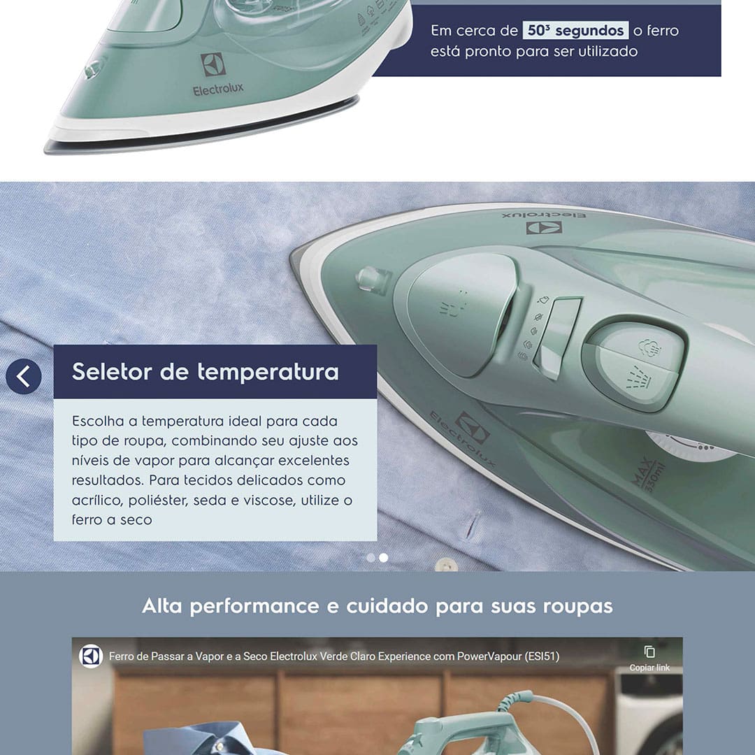Ferro de Passar a Vapor e a Seco Electrolux