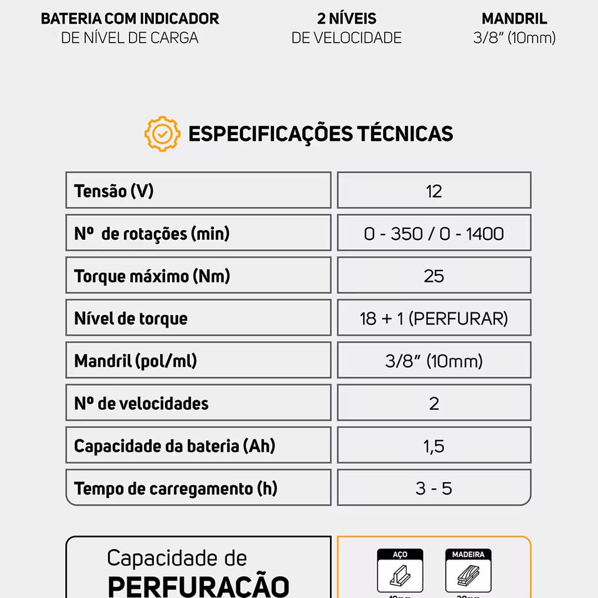 Parafusadeira e Furadeira WAP WF12K3.2 Bateria 12V