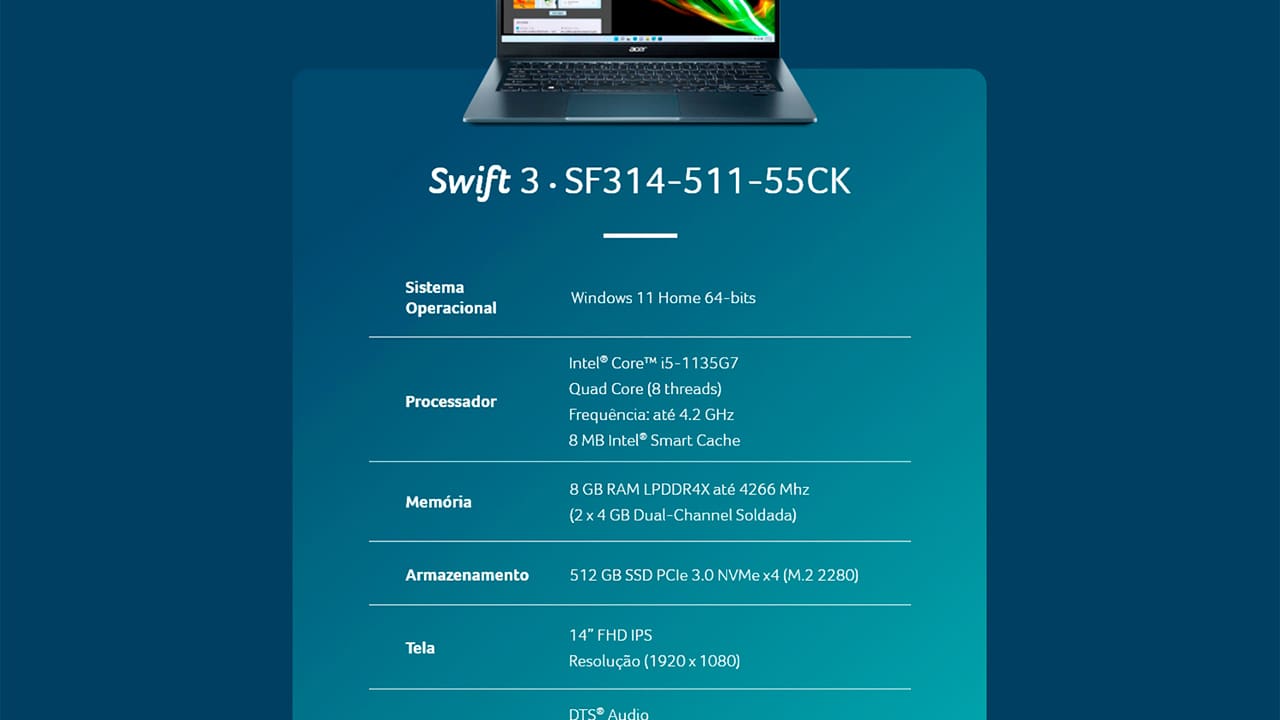 Notebook Acer Core i5- 1135G7
