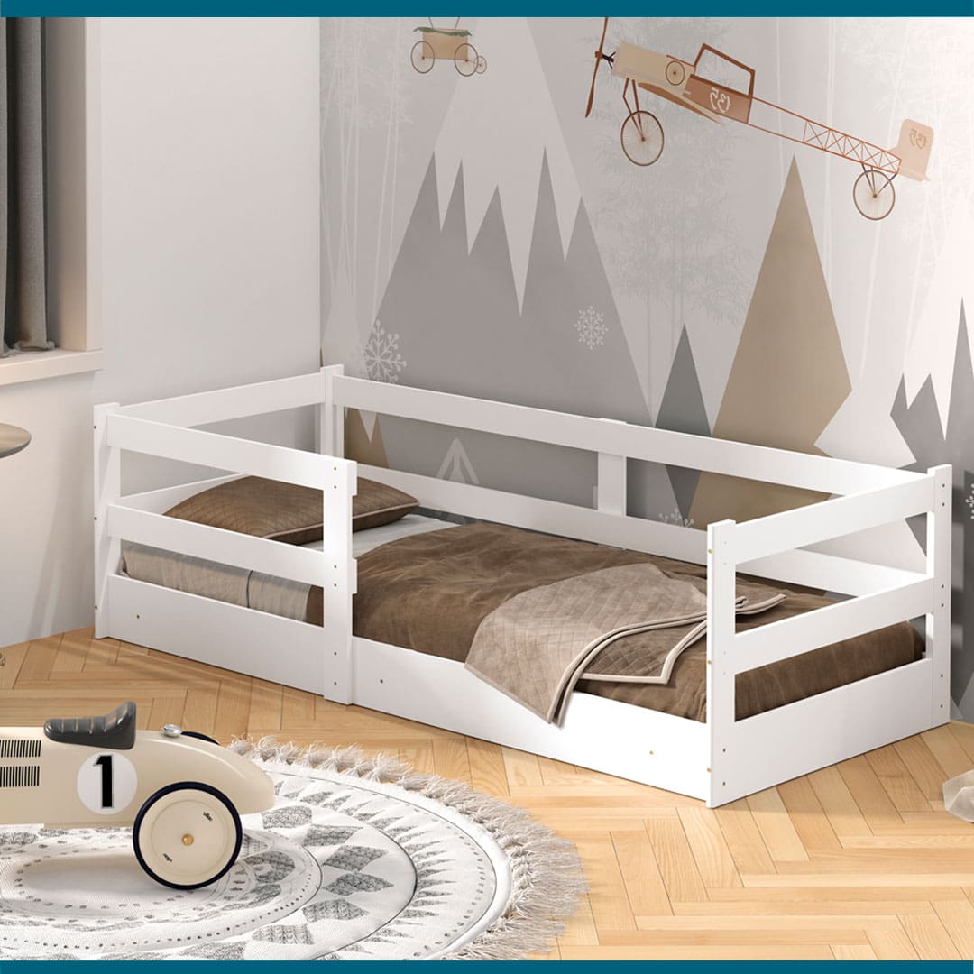 Cama Infantil Barreto Cercadinho Popy com Grade de Proteção Branco