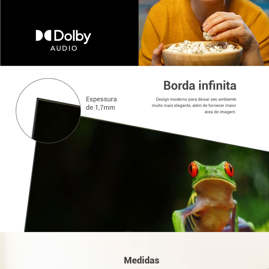 Entre no Mundo da Alta Definição Com a Smart TV 4K de 55 polegadas. Você vai experenciar filmes e séries como nunca antes, com uma imagem mais detalhada e linda do que nunca.