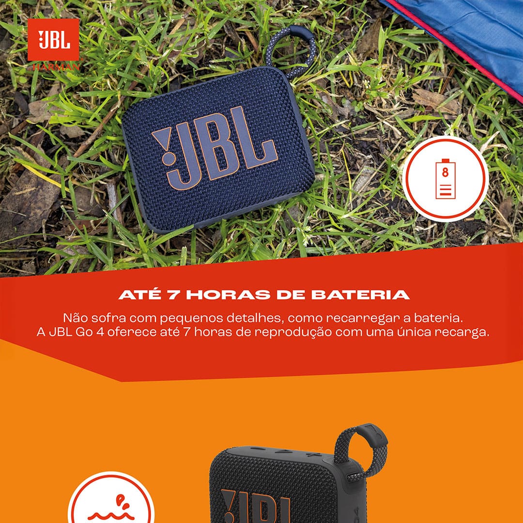 Caixa de Som Portátil JBL GO 4 com 4,2 W RMS, Bluetooth 5.3 e Resistência à Água IP67 - Azul