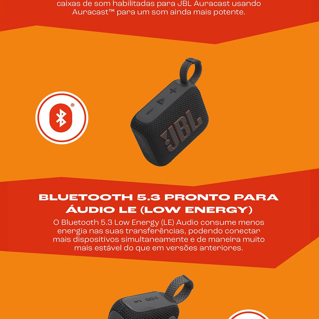 Caixa de Som Portátil JBL GO 4 com 4,2 W RMS