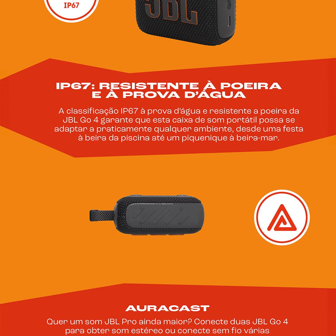 Caixa de Som Portátil JBL GO 4 com 4,2 W RMS, Bluetooth 5.3 e Resistência à Água IP67 - Azul
