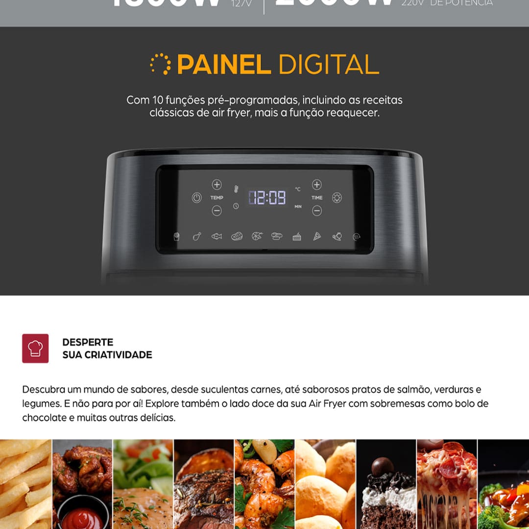 Descubra a Revolução na sua Cozinha Fritadeira Elétrica Sem Óleo Air Fryer WAP Oven é a combinação de inovação e saúde que vai transformar sua rotina culinária. Este equipamento multifuncional combina as vantagens de uma fritadeira com a amplitude de um forno convencional, permitindo que você asse, cozinhe e frite sem óleo, tudo em um único aparelho.