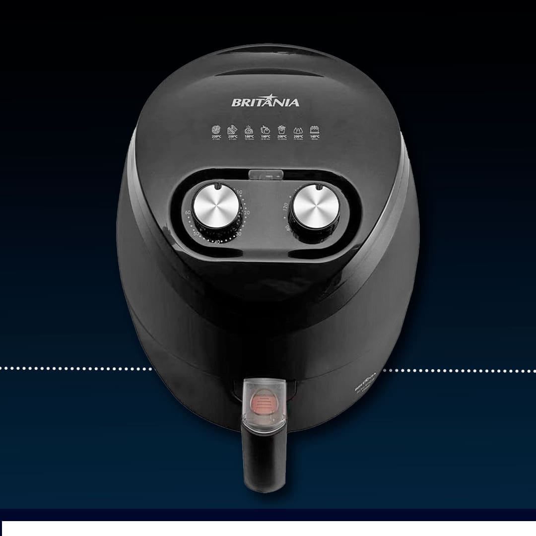 imagem da Fritadeira Air Fryer Britânia BFR25P vista de cima evidenciando os botões