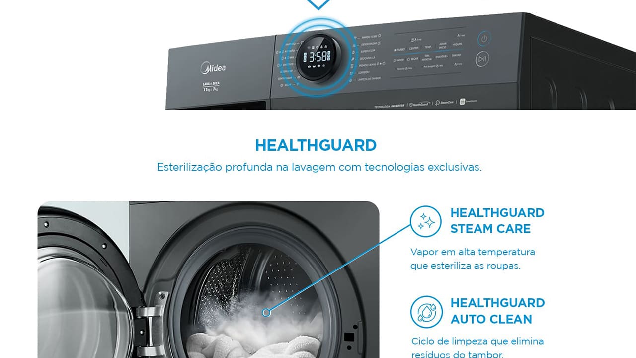 Lava e Seca Midea Slim HealthGuard Smart MF201D110
