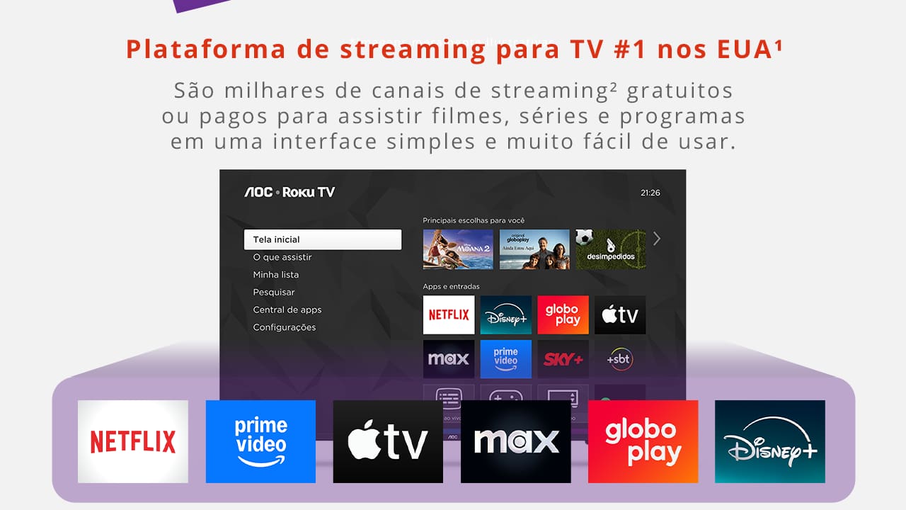 Smart TV 43” Full HD AOC 43S5155/78G Roku TV Wi-Fi Dolby Audio Preta